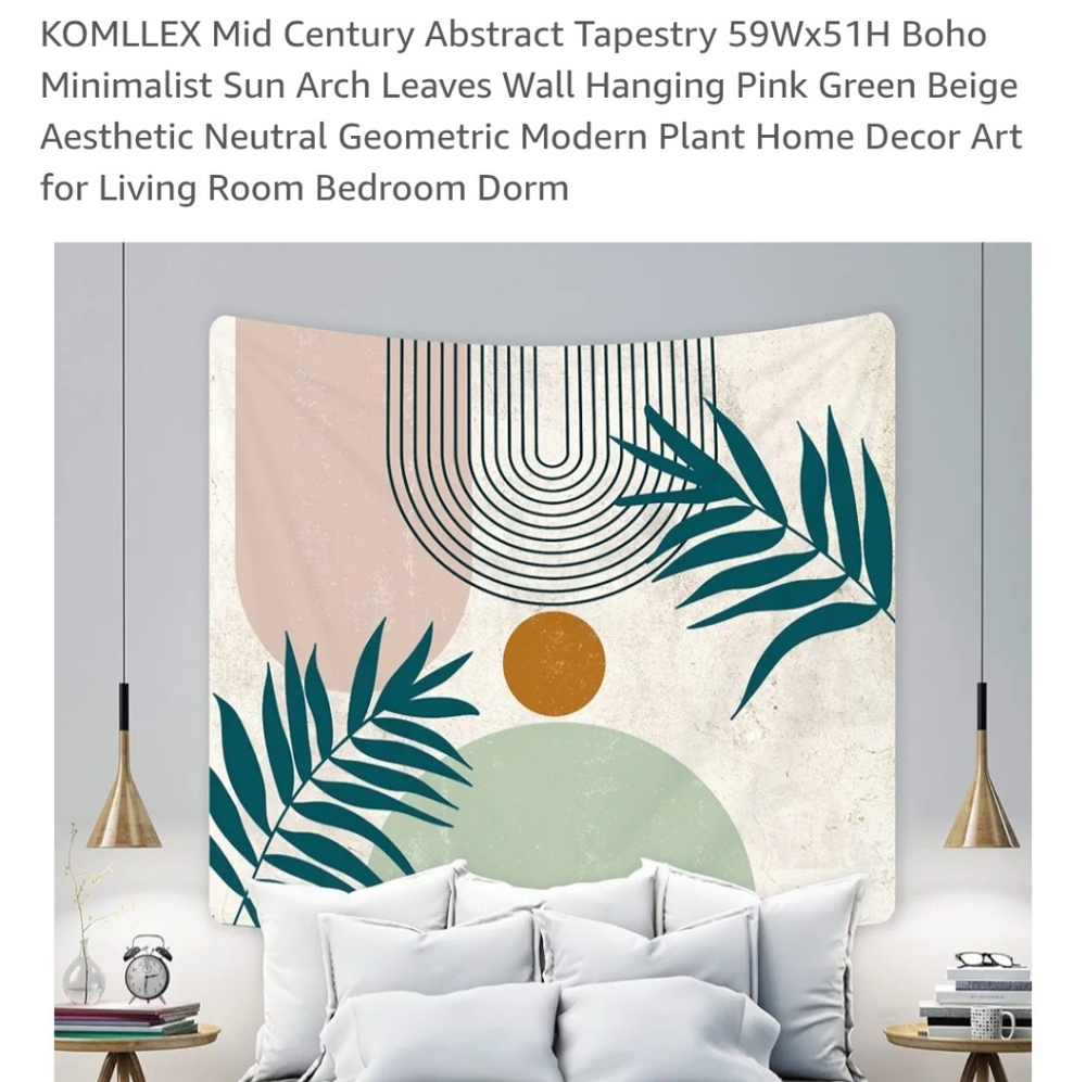 Boho Minimalist Arch Leaves Tapestry in Pink and Green